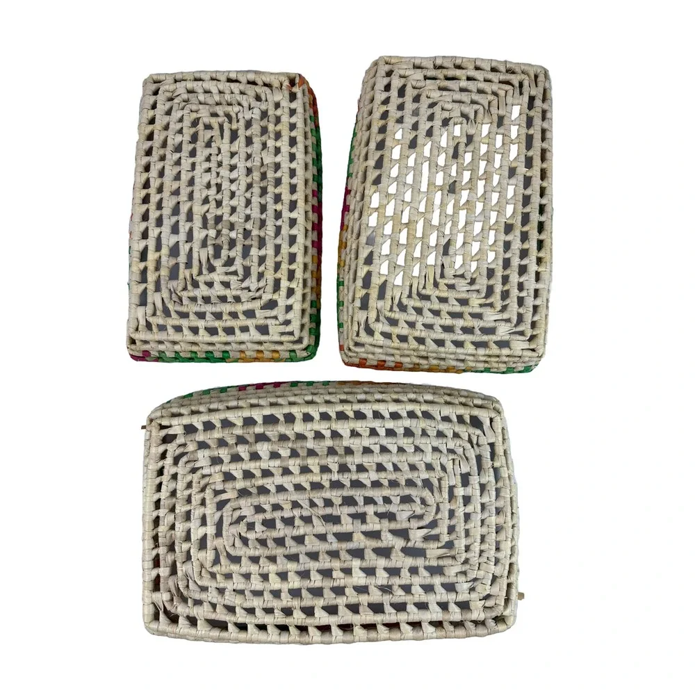 Nesting Woven Raffia? Baskets Rectangular Casserole Colorful Fiesta Set of 3